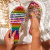 ZBYY Women's Open Toe Flat Sandals Rhinestone Glitter Bling Casual Fashion Slippers Beach Indoor Outdoor Slides view 2