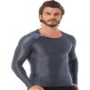 Oyolan Men's Glossy O Neck Long Sleeve Compression Baselayer Athletic Workout T Shirts Slim Fit Tops Sportwear Grey Large view 1
