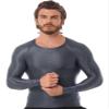 Oyolan Men's Glossy O Neck Long Sleeve Compression Baselayer Athletic Workout T Shirts Slim Fit Tops Sportwear Grey Large view 3