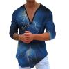 Mens Long Sleeve Shirts for Summer Vintage Graphic Printed T-Shirts V Neck Loose Baggy Big and Tall Casual Tee Shirt Tops A-Dark Blue view 1