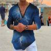 Mens Long Sleeve Shirts for Summer Vintage Graphic Printed T-Shirts V Neck Loose Baggy Big and Tall Casual Tee Shirt Tops A-Dark Blue view 2