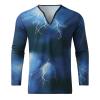 Mens Long Sleeve Shirts for Summer Vintage Graphic Printed T-Shirts V Neck Loose Baggy Big and Tall Casual Tee Shirt Tops A-Dark Blue view 3