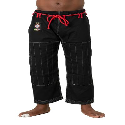 Ronin BJJ Pants for Adults Cotton Martial Arts Pants with 6-Loop Cord Drawstring (A1, Black/Silver)