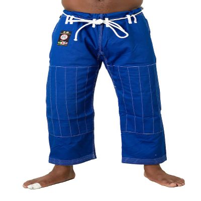 Ronin BJJ Pants for Adults Cotton Martial Arts Pants with 6-Loop Cord Drawstring (A1, Blue/Silver)