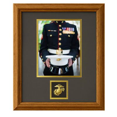 Northern Promotions Marine Corps Graduation Gift 8x10 Display with 5x7 Opening and USMC Emblem Oak Picture Frame, Dark Gray Mat with Gold Trim - Ideal for Boot Camp Tribute Retirement
