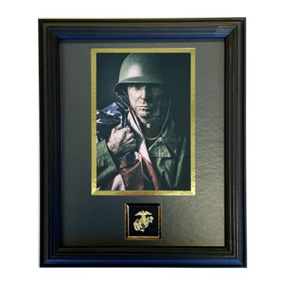 Northern Promotions USMC Veteran Gift 8x10 Display for 5x7 Military Photo with Gold Marine Emblem Black Frame, Dark Gray Mat with Gold Trim - Perfect for Graduation Retirement or Memorial Display