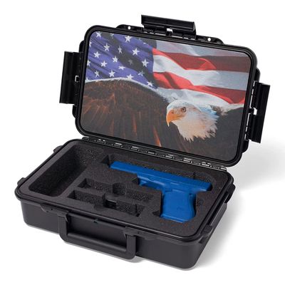 1 Pistol 2 Magazine + Accessories Gun Case | Black Case x Black Foam x Eagle Lid | Doro Waterproof Pistol Storage with Custom Mycasebuilder Foam Insert