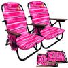 Backpack Beach Chair - 5 Positions and Lays Flat - Deluxe Wood Arm Rests - Cup Holder Storage Pouch on Side - Padded Pillow - Storage Bag on Back - Lightweight Rustproof Aluminum - 2 Pack Pink Stripes view 1