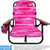 Backpack Beach Chair - 5 Positions and Lays Flat - Deluxe Wood Arm Rests - Cup Holder Storage Pouch on Side - Padded Pillow - Storage Bag on Back - Lightweight Rustproof Aluminum - 2 Pack Pink Stripes view 2