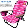 Backpack Beach Chair - 5 Positions and Lays Flat - Deluxe Wood Arm Rests - Cup Holder Storage Pouch on Side - Padded Pillow - Storage Bag on Back - Lightweight Rustproof Aluminum - 2 Pack Pink Stripes view 4