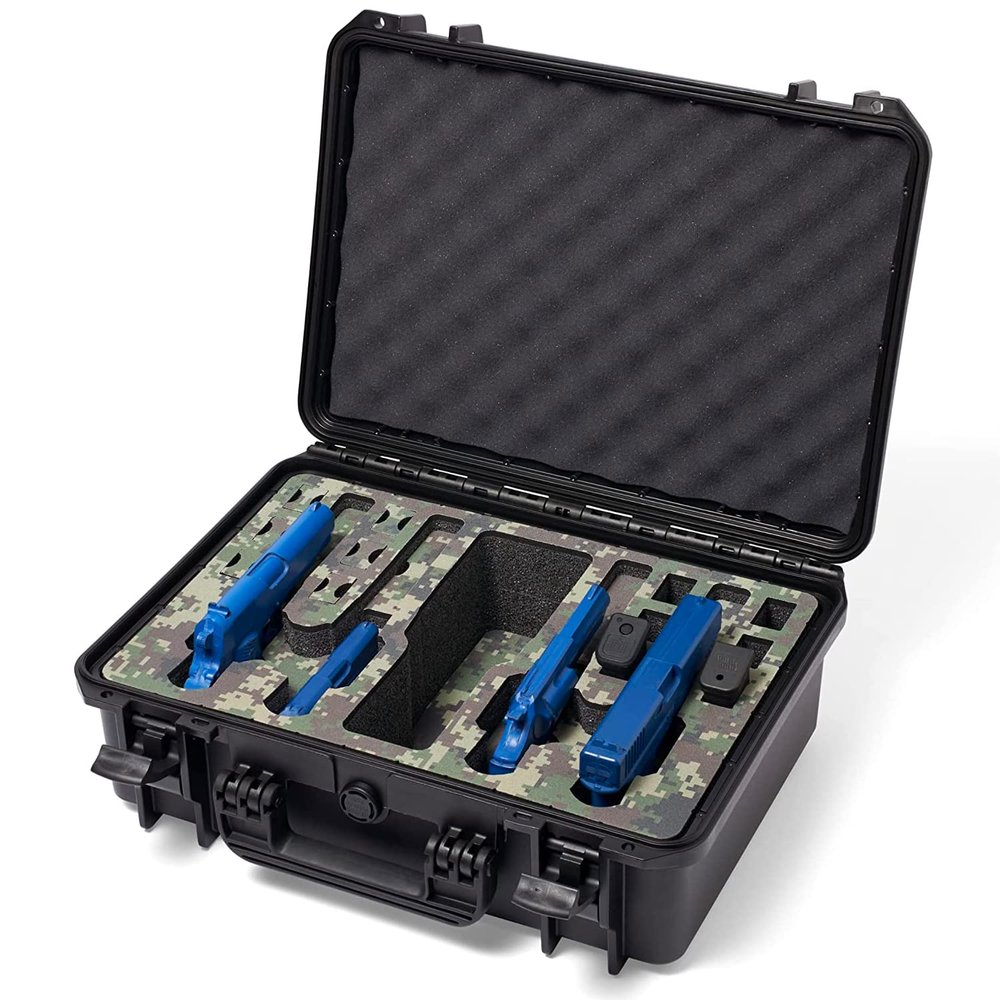 4 Pistol 12 Magazine Doro Gun Case with Custom MyCaseBuilder Foam Insert - Waterproof - Tactical Firearms, Ammunition, and Accessory Holder - Black Case X Camouflage Foam - 18 x 14 x 7 Inches