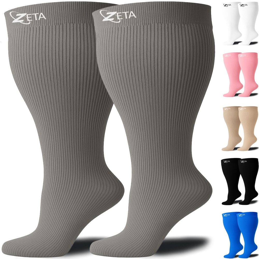 Zeta Wear 1 Pair Plus Size Knee-High Compression Socks - Closed Toe, 15-19 mmHg Graduated Support for Women & Men | Wide Calf Fit Up to 26" | Swelling, Varicose Veins, Nurses, Pregnancy, Travel