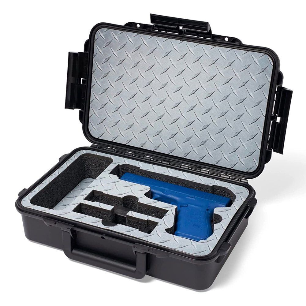 1 Pistol 2 Magazine + Accessories Gun Case | Black Case x Diamond Plate Foam | Doro Waterproof Pistol Storage with Custom Mycasebuilder Foam Insert