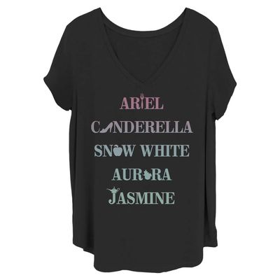 Disney Women's Princess Icons Junior's Plus Short Sleeve Tee Shirt, Black, 1X