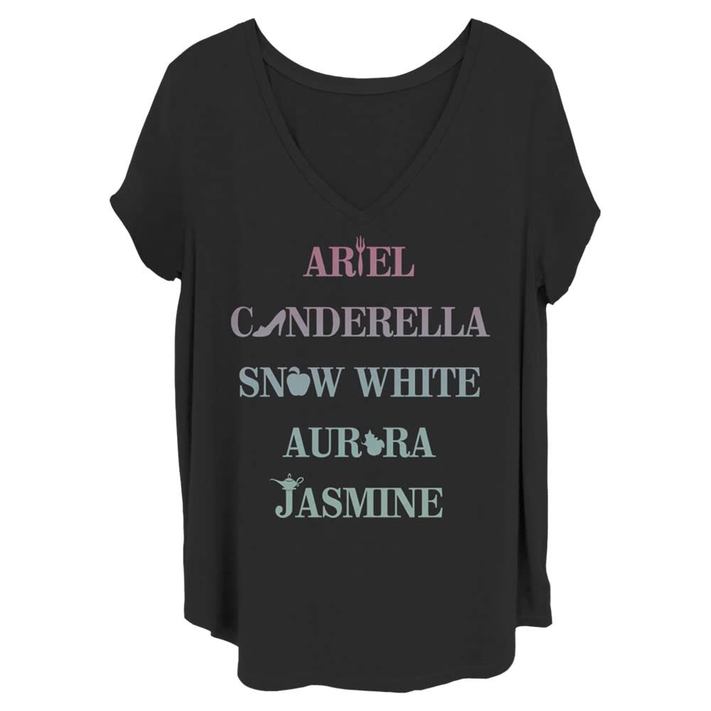 Disney Women's Princess Icons Junior's Plus Short Sleeve Tee Shirt, Black, 1X
