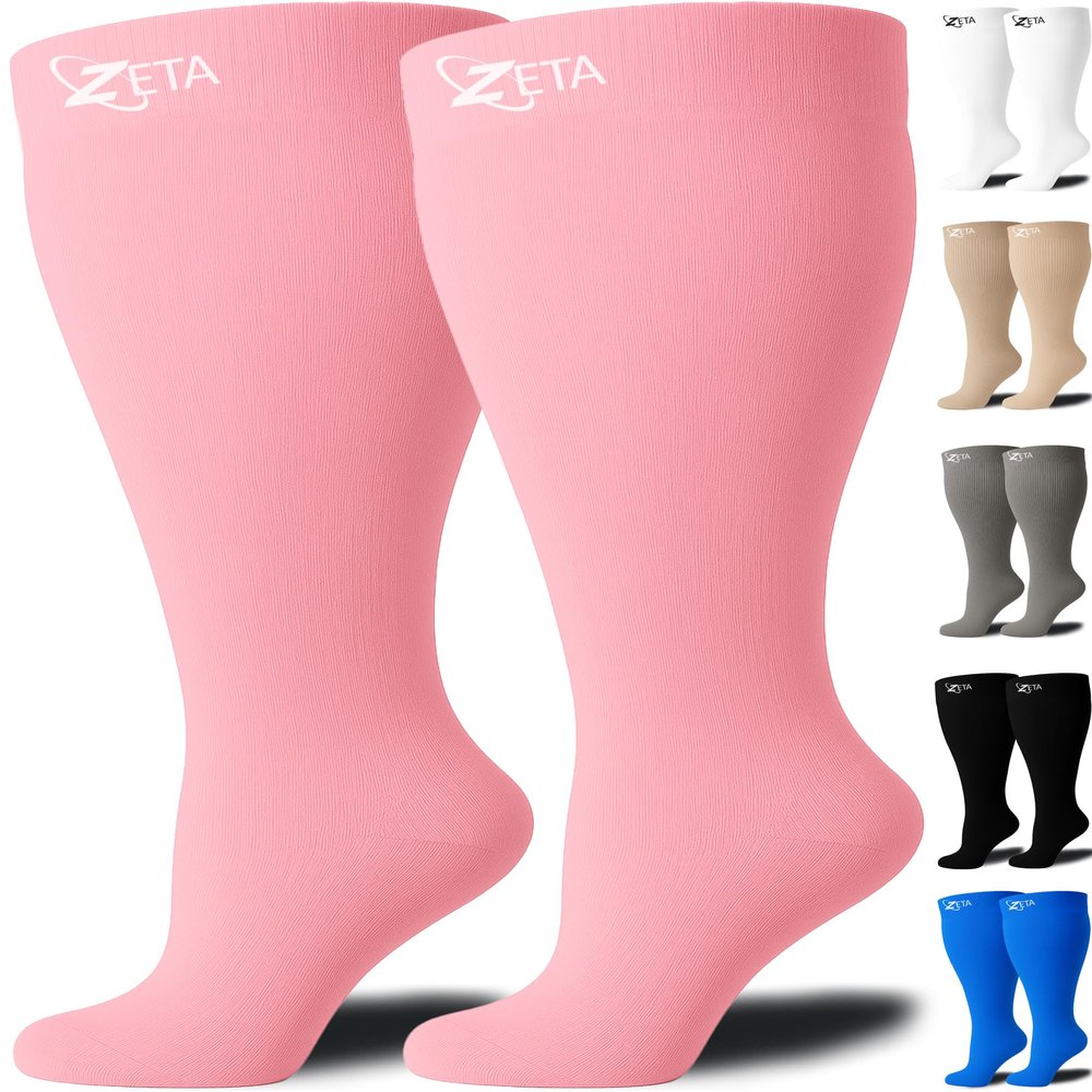 Zeta Wear 1 Pair Plus Size Knee-High Compression Socks - Closed Toe, 15-19 mmHg Graduated Support for Women & Men | Wide Calf Fit Up to 26" | Swelling, Varicose Veins, Nurses, Pregnancy, Travel