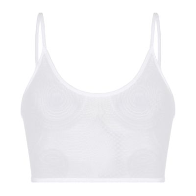ACSUSS Womens Adjustable Spaghetti Straps Sheer Mesh Camisole Sleeveless Crop Top Party Club Vest White X-Large