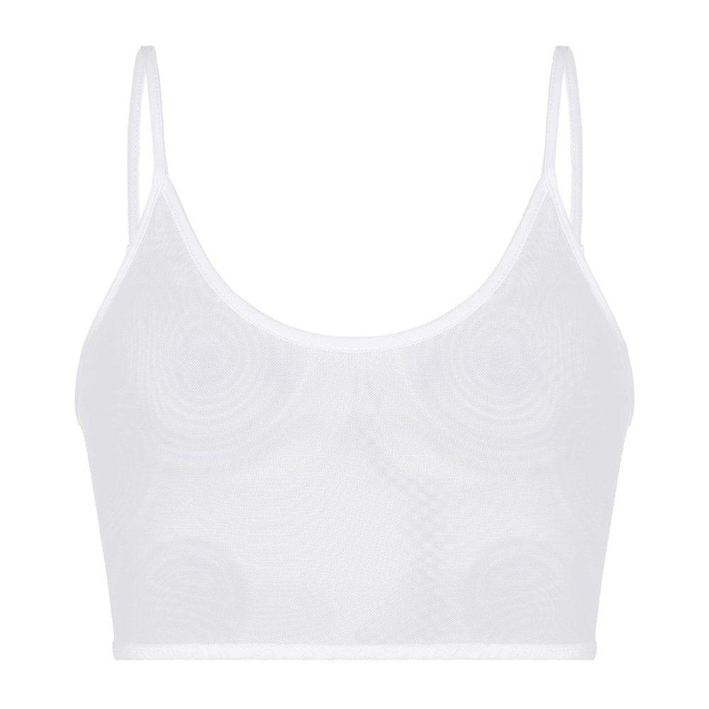 ACSUSS Womens Adjustable Spaghetti Straps Sheer Mesh Camisole Sleeveless Crop Top Party Club Vest White X-Large