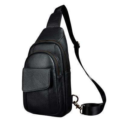 Le'aokuu Men Outdoor Casual Travel Hiking Tea Crossbody Chest Sling Bag Rig One Shoulder Strap Bag Backpack Men Leather (D 8013 Black)