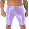 ACSUSS Mens Gloosy Shorts High Waist Running Fitness Shiny Pants Smooth Tights Yoga Sexy Oil Tight Light Purple X-Large view 1