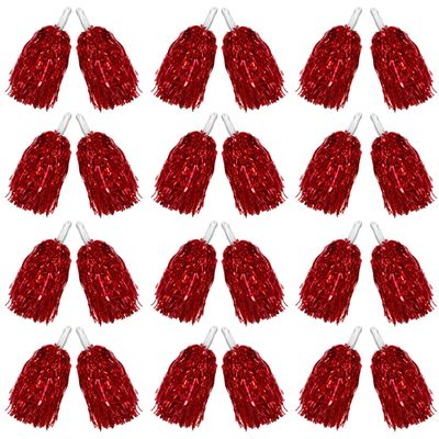 24PCS Cheerleading Pom Poms Metallic Foil Plastic Pom Poms with Baton Handle for Game Sports Squads Dancing Party Football Basketball Club Spirit Sports Stage Performance Celebration (red)