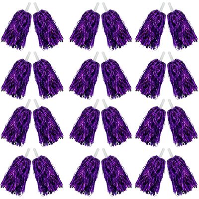 24PCS Cheerleading Pom Poms Metallic Foil Plastic Pom Poms with Baton Handle for Game Sports Squads Dancing Party Football Basketball Club Spirit Sports Stage Performance Celebration (Purple)