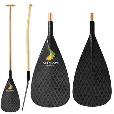 Z&J SPORT Outrigger Canoe Paddle Wooden Shaft, Tahiti Style Hybrid OC Paddle with T-Handle, Durable OC Paddle for Waka AMA, vaa, Bent Shaft & 12 Degree Blade Cube,50"