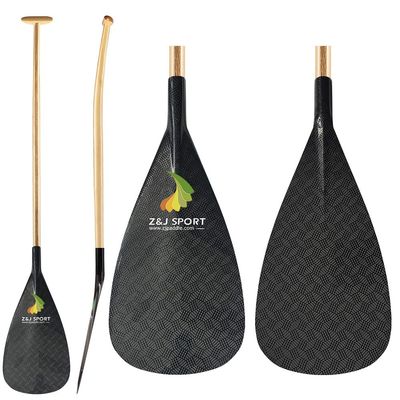 Z&J SPORT Outrigger Canoe Paddle Wooden Shaft, Tahiti Style Hybrid OC Paddle with T-Handle, Durable OC Paddle for Waka AMA, vaa, Bent Shaft & 12 Degree Blade Rhombus,47"