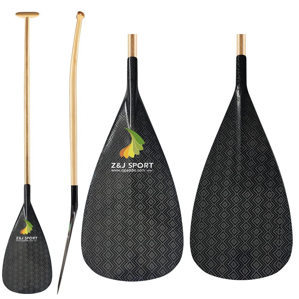 Z&J SPORT Outrigger Canoe Paddle Wooden Shaft, Tahiti Style Hybrid OC Paddle with T-Handle, Durable OC Paddle for Waka AMA, vaa, Bent Shaft & 12 Degree Blade Hui,51"