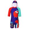 Yihuimin Boys Kids Shark Zipper Back One Piece Shorty Wetsuit with Sun Hat Beach Bathing Suit Red&Navy Blue 4-5 Years view 1