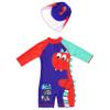Yihuimin Boys Kids Shark Zipper Back One Piece Shorty Wetsuit with Sun Hat Beach Bathing Suit Red&Navy Blue 4-5 Years view 3