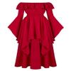 Lehauya Renaissance Dress Women Medieval Ruffle Off The Shoulder Victorian Smocked Dress Wine Red Large view 1