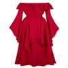 Lehauya Renaissance Dress Women Medieval Ruffle Off The Shoulder Victorian Smocked Dress Wine Red Large view 4