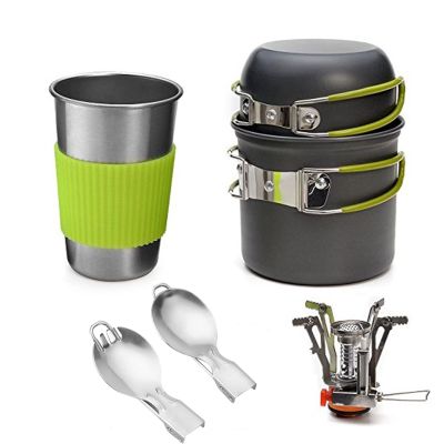 5PCs Outdoor Camping Cookware Camping Stove Cooking Utensils Non-Stick Pot Portable Lightweight Picnic Stove Set for Hiking Backpack