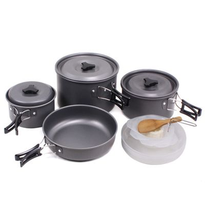 Camping Cookware 12PCs Nonstick Lightweight Pots Pans with Plates Bowls Mesh Bag for Backpacking Hiking Picnic Outdoor Supplies