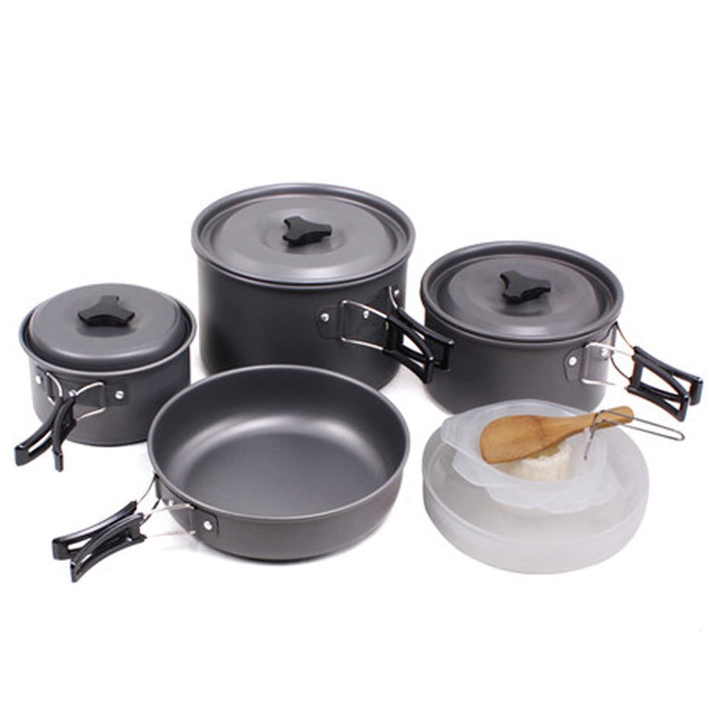 Camping Cookware 12PCs Nonstick Lightweight Pots Pans with Plates Bowls Mesh Bag for Backpacking Hiking Picnic Outdoor Supplies