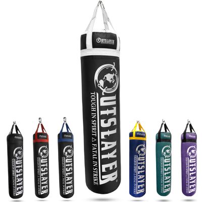 Outslayer Filled Punching Bag Boxing Training Practice MMA Heavy Bag 100 Pound Made in USA (Black/White, Without D-Ring)