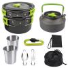 9PCs Camping Cookware Mess Kit Backpacking Cooking Set with Spoon Fork Aluminum Nonstick Outdoor Equipment for Hiking BBQ Picnic,Green view 1