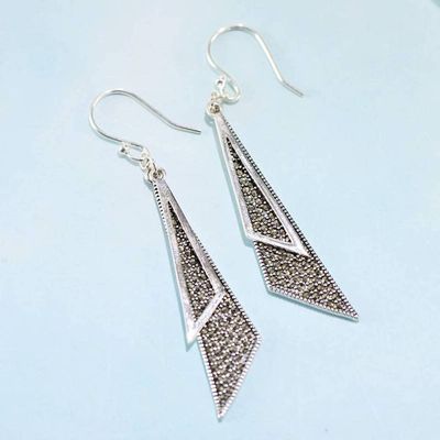 hgTUP Earring S925 Personality Fashion Marcasite Smooth Triangle Earrings Female/Silver