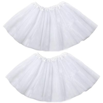 Kids Tutu Skirts 3 Layered Tulle, Fit Most 2-8 yrs Little Girls for Dance Party Costume (#02 White, 2)