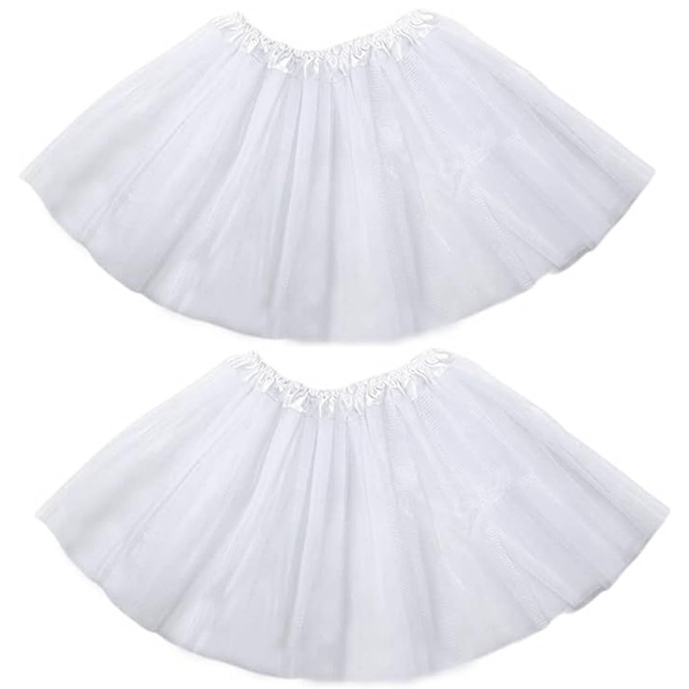 Kids Tutu Skirts 3 Layered Tulle, Fit Most 2-8 yrs Little Girls for Dance Party Costume (#02 White, 2)