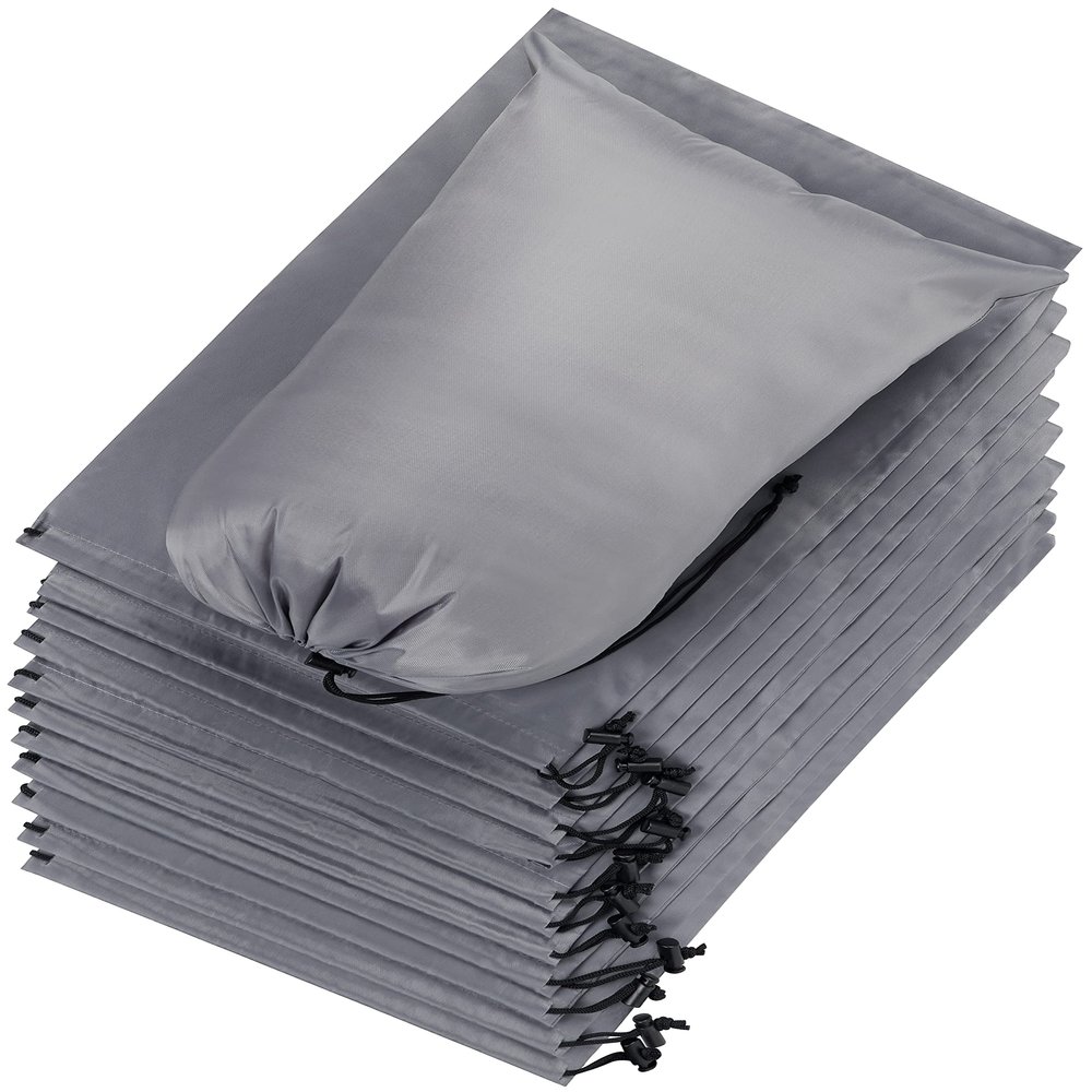 Drawstring Bag - Nylon Cinch and Ditty Stuff Pouch with Toggle (12 x 16-6 pack, Grey)