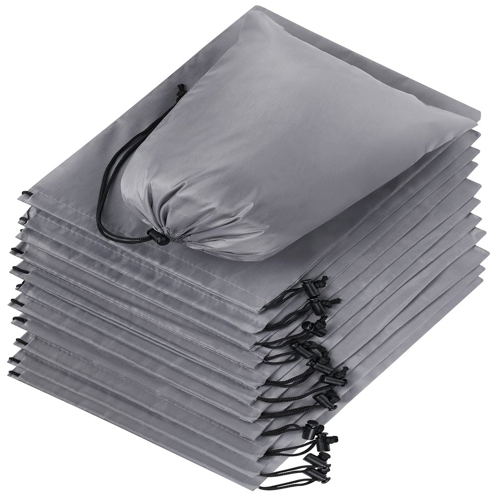 Drawstring Bag - Nylon Cinch and Ditty Stuff Pouch with Toggle (8 x 11-12 pack, Grey)