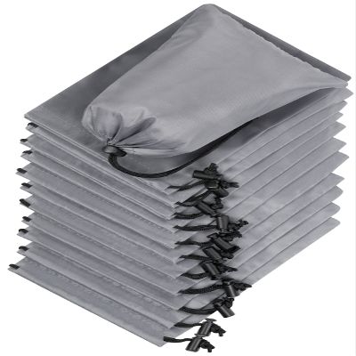 Drawstring Bag - Nylon Cinch and Ditty Stuff Pouch with Toggle (7 x 9-12 pack, Grey)