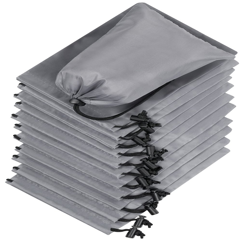 Drawstring Bag - Nylon Cinch and Ditty Stuff Pouch with Toggle (7 x 9-12 pack, Grey)