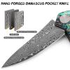 Benkey Damascus Pocket Knife with Clip Leather Sheath Sharp VG10 Core Folding Knife, EDC with Liner Lock Unique Abalone Seashells Handle for Outdoor Survival Camping Collection view 2
