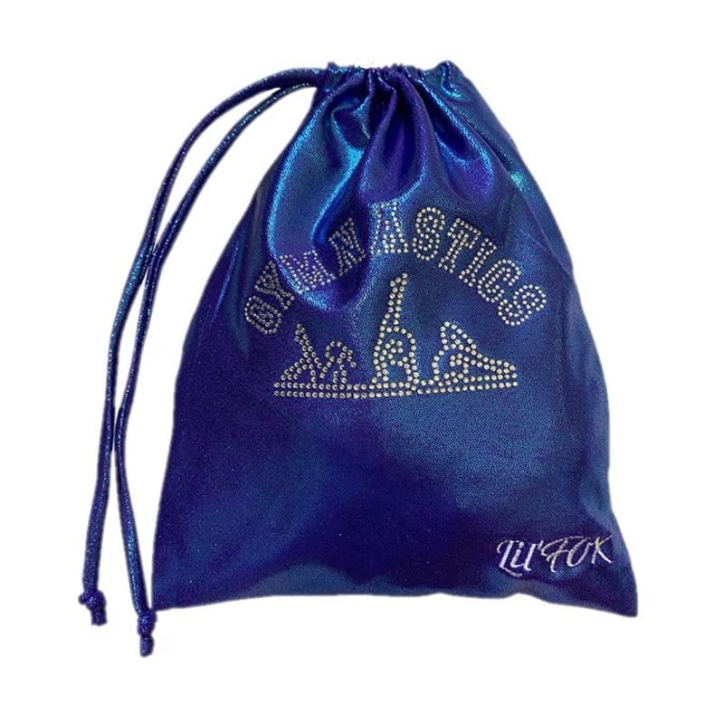 LIL'FOX 8"x10" Drawstring Gymnastics SMALL GRIP BAG 26x20cm - Lightweight Bag for Personal Equipment - Shiny Foil Rhinestones