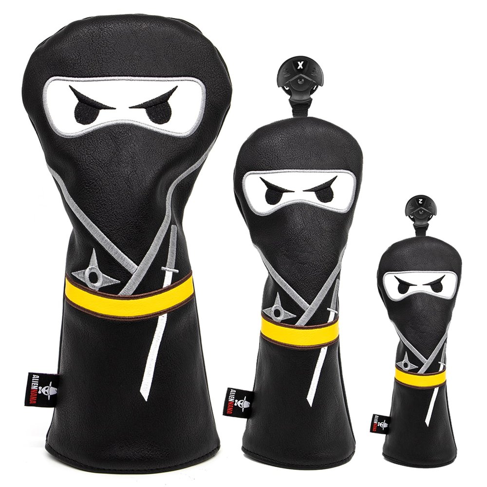 Golf Club Headcover 3 Wood Headcover Ninja Design Magnetic Closure Elegant Embroidery Premium Leather Driver Fairway Wood Hybrid Blade Mallet Putter Cover Wood Head Cover