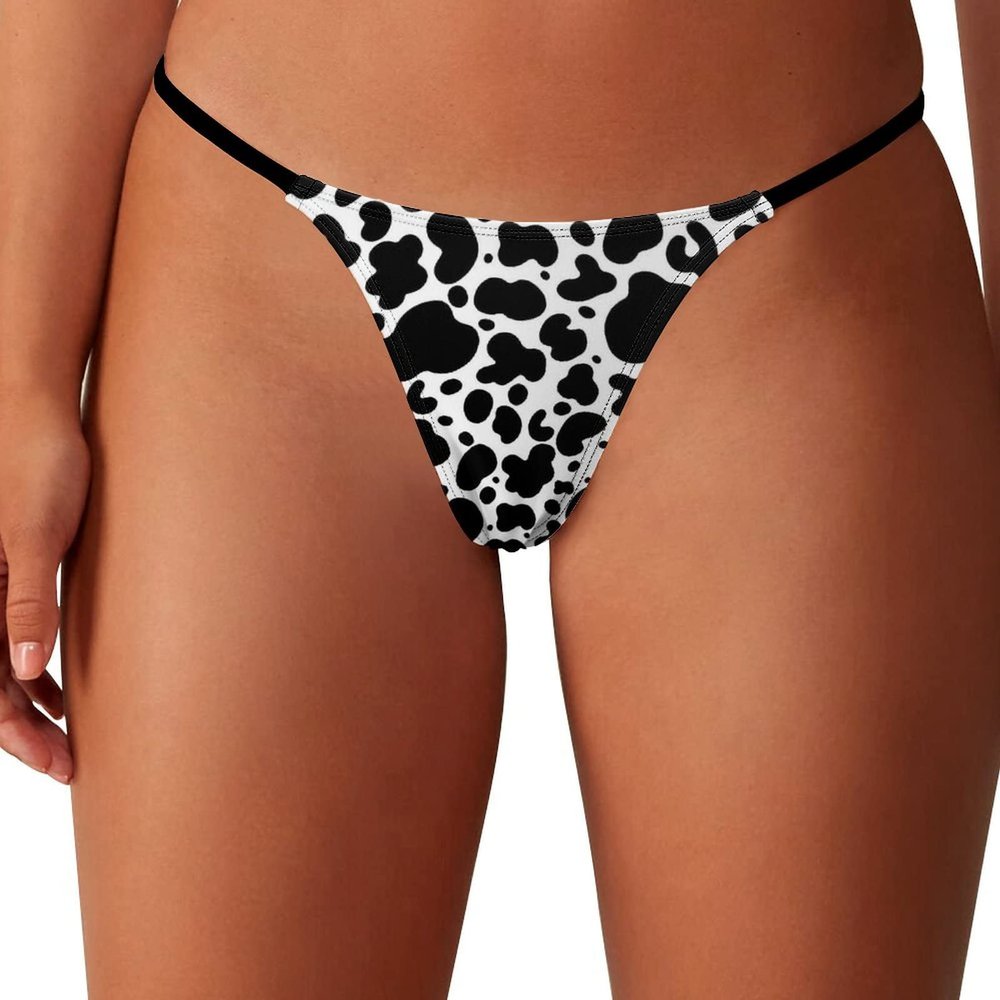 BAIKUTOUAN Cow Print Pattern Womens Sexy T Back Thong Underwear G String Print Panty Funny