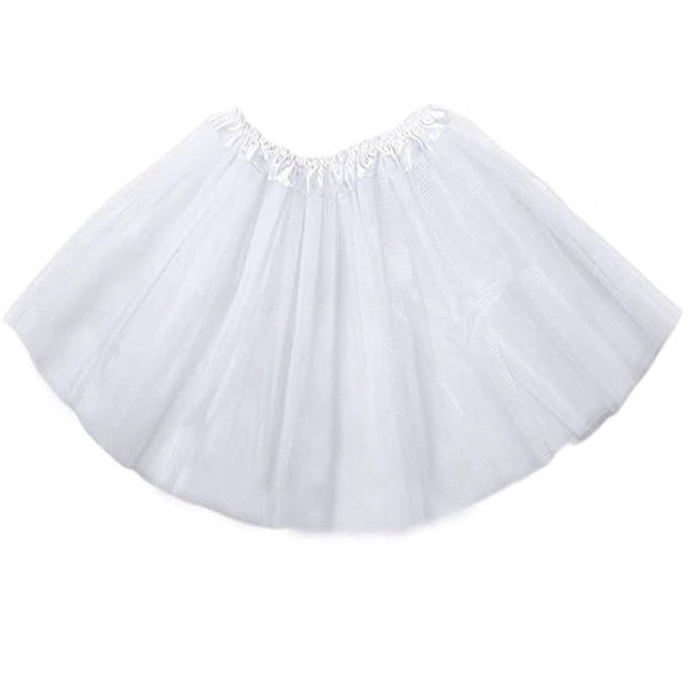 Kids Tutu Skirts 3 Layered Tulle, Fit Most 2-8 yrs Little Girls for Dance Party Costume (#02 White, 1)